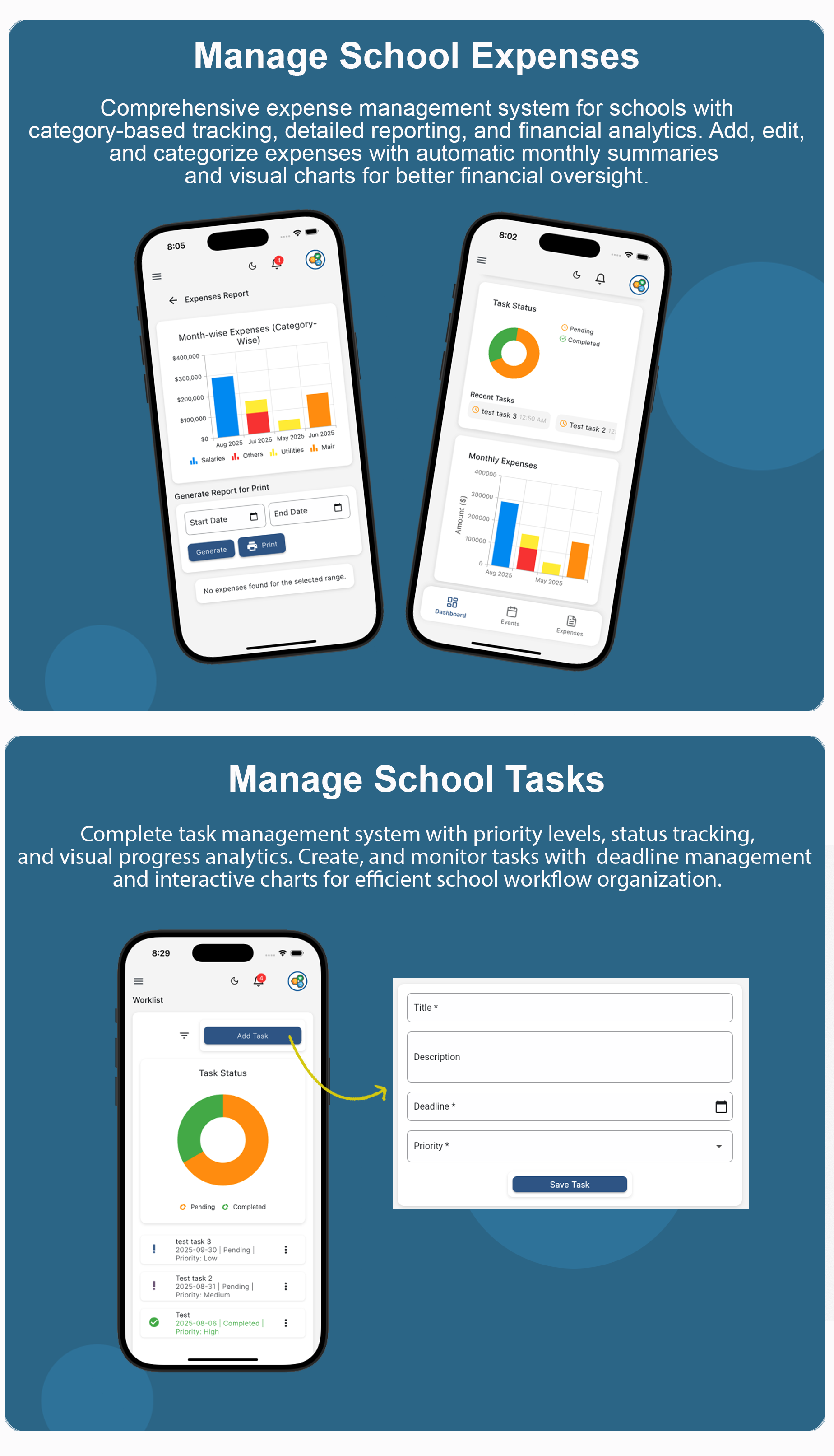 School tasks and expense tracking